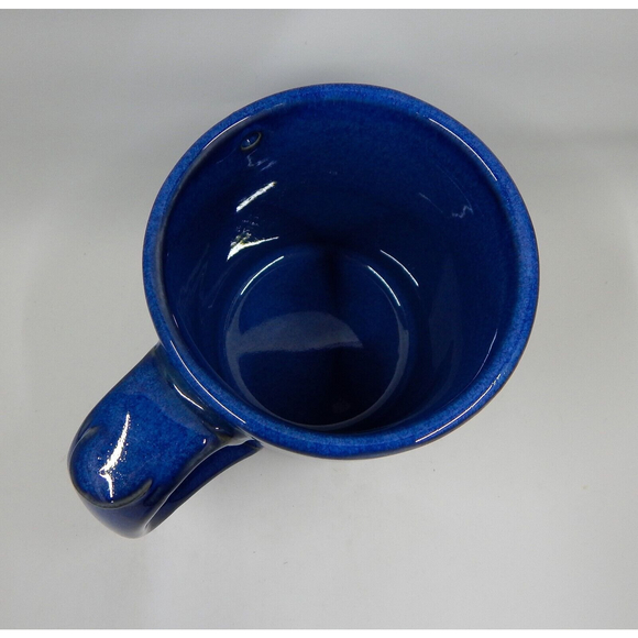 Lefty's Coffee Mug Cup Blue Glazed Pottery Thumb's Up Hazardous Warning - Picture 7 of 8